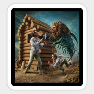 locust with lions head coming for carpenter Sticker